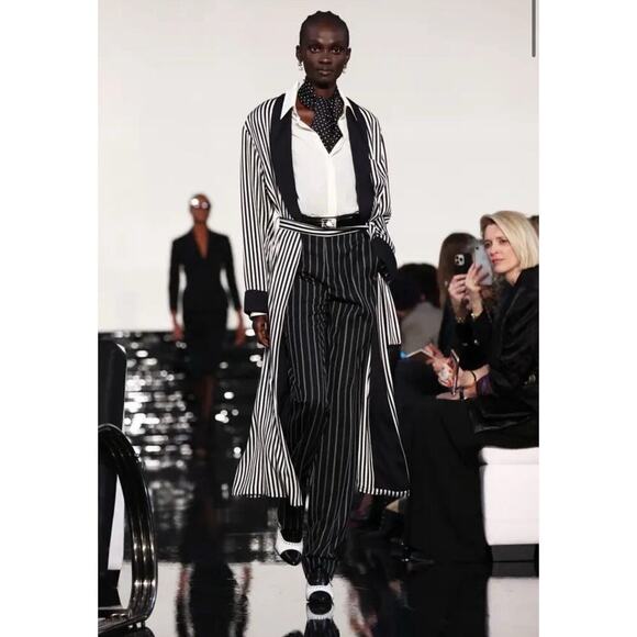 Ralph Lauren Collection Purple Label Pinstripe Wool Pants 12 Straight Leg Runway - Picture 7 of 16